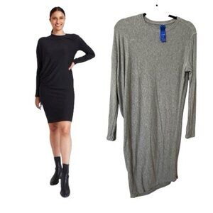 Kit & Ace Wave T-shirt Dress Womens 8 Gray Long Sleeve Asymmetrical Cashmere